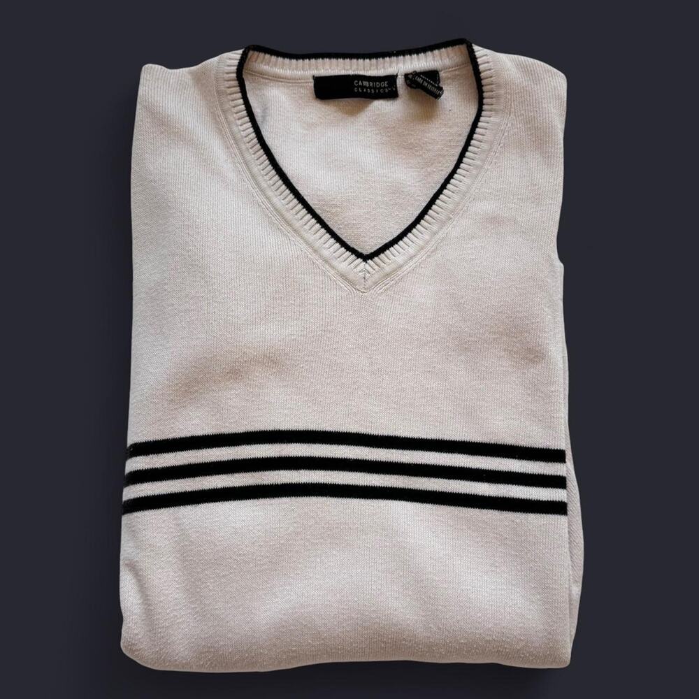 Vintage y2k 90s striped v neck sweater sz XXL oversized skater casual preppy - Picture 3 of 8